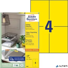   Etikett, 105x148 mm, színes, AVERY ZWECKFORM, sárga, 400 etikett/csomag
