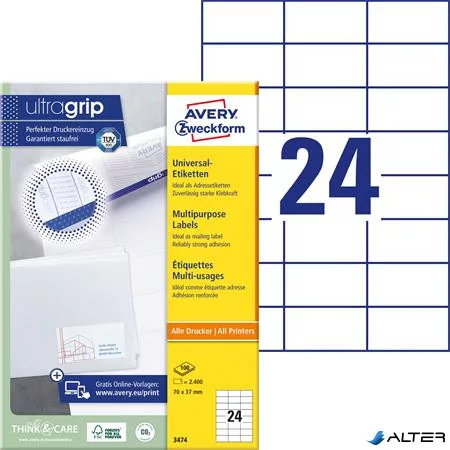 Etikett, univerzális, 70x37 mm, AVERY ZWECKFORM, 2400 etikett/csomag