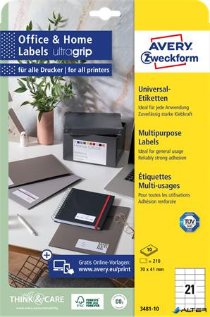 Etikett, univerzális, 70x41 mm, AVERY ZWECKFORM, 210 etikett/csomag