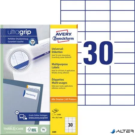 Etikett, univerzális, 70x29,7 mm, AVERY ZWECKFORM, 3000 etikett/csomag