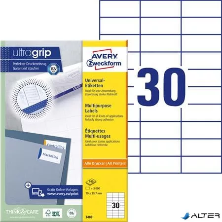 Etikett, univerzális, 70x29,7 mm, AVERY ZWECKFORM, 3000 etikett/csomag
