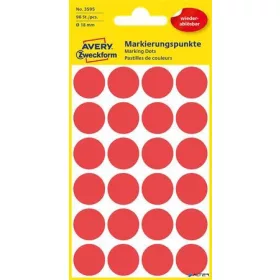   Etikett, 18 mm, kör, eltávolítható, AVERY ZWECKFORM, piros, 96 etikett/csomag