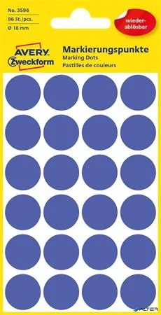 Etikett, 18 mm, kör, eltávolítható, AVERY ZWECKFORM, indigókék, 96 etikett/csomag