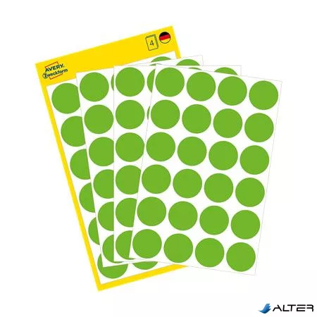 Etikett, 18 mm, kör, eltávolítható, AVERY ZWECKFORM, fűzöld, 96 etikett/csomag