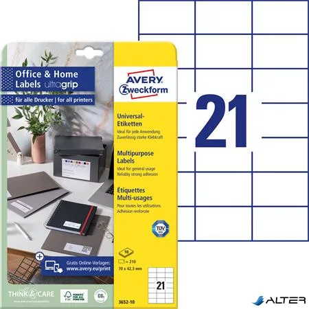 Etikett, univerzális, 70x42,3 mm, AVERY ZWECKFORM, 210 etikett/csomag