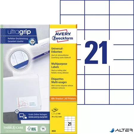 Etikett, univerzális, 70x42,3 mm, AVERY ZWECKFORM, 2100 etikett/csomag