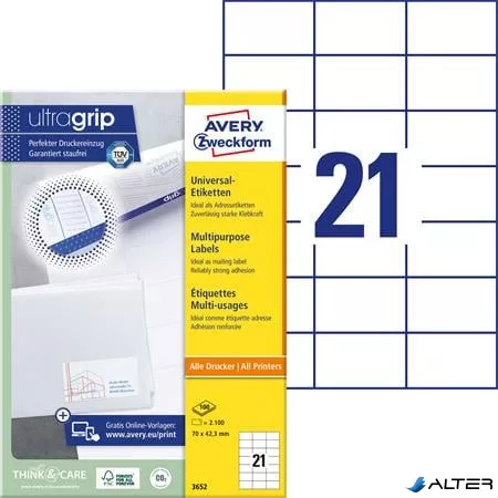 Etikett, univerzális, 70x42,3 mm, AVERY ZWECKFORM, 2100 etikett/csomag