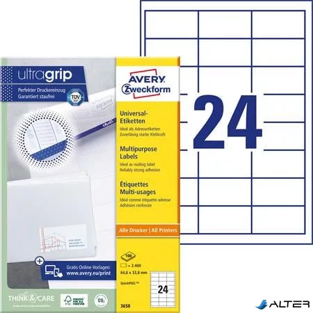 Etikett, univerzális, 64,6x33,8 mm, AVERY ZWECKFORM, 2400 etikett/csomag