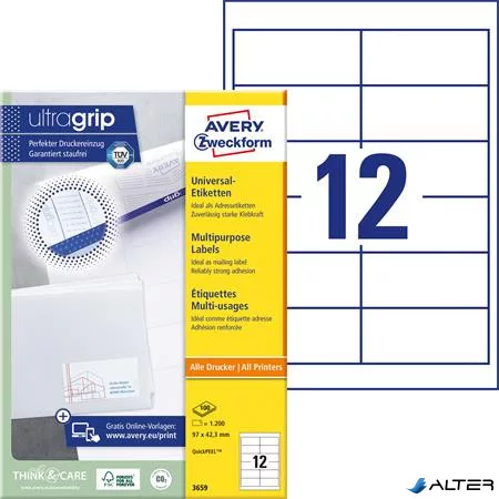 Etikett, univerzális, 97x42,3 mm, AVERY ZWECKFORM, 1200 etikett/csomag
