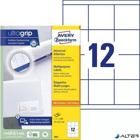 Etikett, univerzális, 70x67,7 mm, AVERY ZWECKFORM, 1200 etikett/csomag