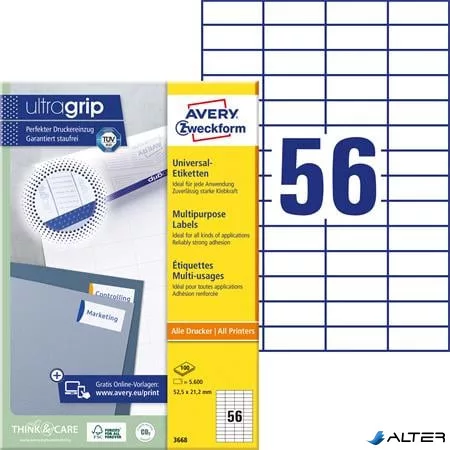 Etikett, univerzális, 52,5x21,2 mm, AVERY ZWECKFORM, 5600 etikett/csomag