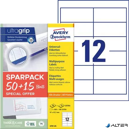 Etikett, univerzális, 97x42,3 mm, AVERY ZWECKFORM, 'Sparpack', 780 etikett/csomag