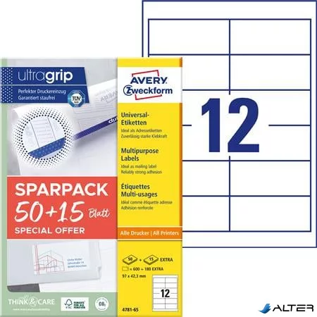 Etikett, univerzális, 97x42,3 mm, AVERY ZWECKFORM, "Sparpack", 780 etikett/csomag
