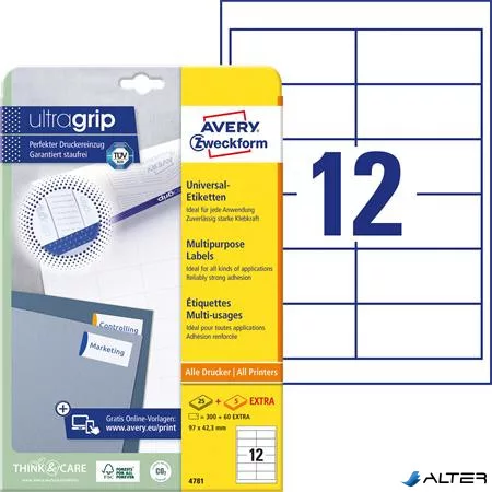 Etikett, univerzális, 97x42,3 mm, AVERY ZWECKFORM, 360 etikett/csomag