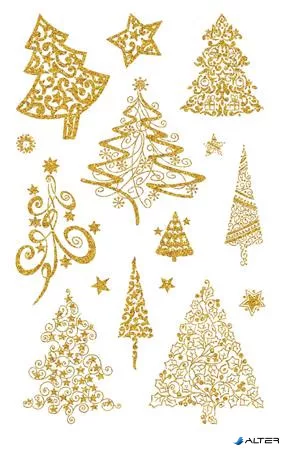 Matrica, papír, 1 ív, 76x120 mm, AVERY ZWECKFORM, "Z-Design No.52273", arany fenyőfák