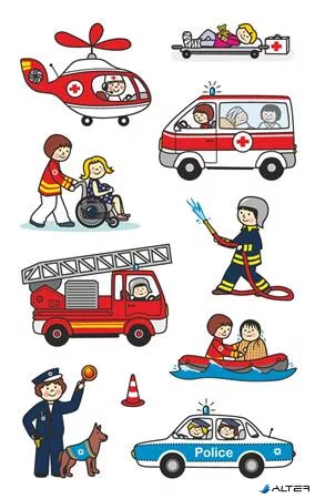 Matrica, papír,  3 ív, 76x120 mm, AVERY ZWECKFORM, 'Z-Design No.54137', mentősök, rendőrök, tűzoltók