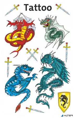 Matrica, tetoválás, 1 ív, 76x120 mm, AVERY ZWECKFORM, 'Z-Design No.56404', sárkányok