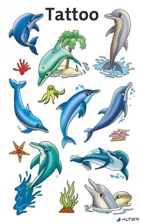 Matrica, tetoválás, 1 ív, 76x120 mm, AVERY ZWECKFORM, 'Z-Design No.56439', delfinek tengeri csillagokkal