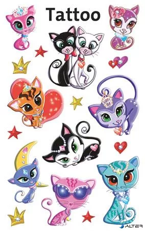 Matrica, tetoválás, 1 ív, 76x120 mm, AVERY ZWECKFORM, 'Z-Design No.56675', cicák