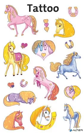 Matrica, tetoválás, 1 ív, 76x120 mm, AVERY ZWECKFORM, 'Z-Design No.56681', csillámos lovak