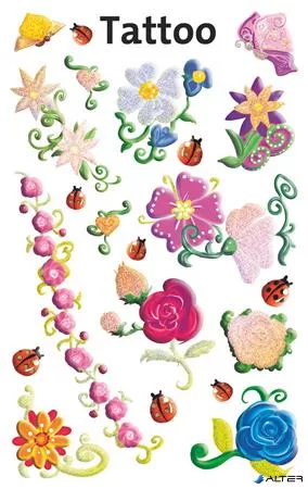 Matrica, tetoválás, 1 ív, 76x120 mm, AVERY ZWECKFORM, 'Z-Design No.56691', színes virágok