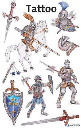 Matrica, tetoválás, 1 ív, 76x120 mm, AVERY ZWECKFORM, 'Z-Design No.56739', lovagok