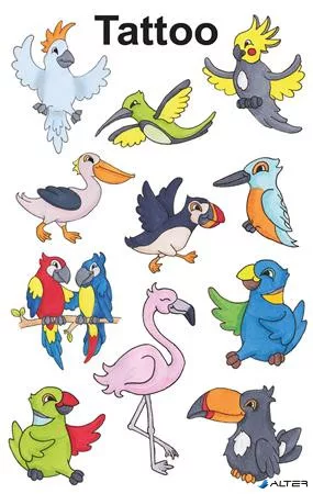 Matrica, tetoválás, 1 ív, 76x120 mm, AVERY ZWECKFORM, 'Z-Design No.56762', madarak