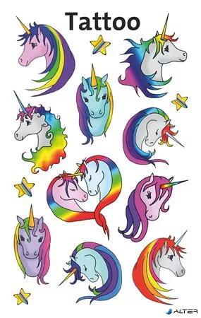 Matrica, tetoválás, 1 ív, 76x120 mm, AVERY ZWECKFORM, 'Z-Design No.56767',  unikornisok