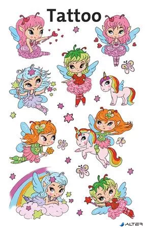 Matrica, tetoválás, 1 ív, 76x120 mm, AVERY ZWECKFORM, 'Z-Design No.56768',  tündérlányok és unikornisok