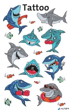 Matrica, tetoválás, 1 ív, 76x120 mm, AVERY ZWECKFORM, 'Z-Design No.56770',  cápák