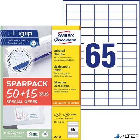 Etikett, univerzális, 38x21,2 mm, AVERY ZWECKFORM, "Sparpack", 4225 etikett/csomag