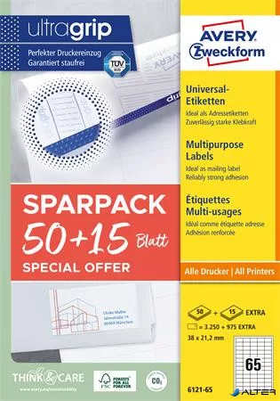 Etikett, univerzális, 38x21,2 mm, AVERY ZWECKFORM, "Sparpack", 4225 etikett/csomag