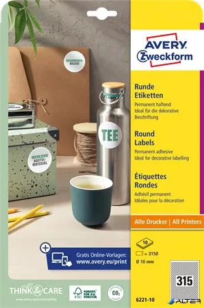 Etikett, univerzális, 10 mm, kör, AVERY ZWECKFORM, 3150 etikett/csomag