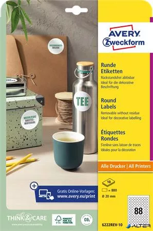 Etikett, 20 mm, kör, eltávolítható, AVERY ZWECKFORM, 880 etikett/csomag