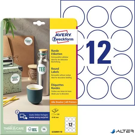 Etikett, 60 mm, kör, eltávolítható, AVERY ZWECKFORM, 120 etikett/csomag