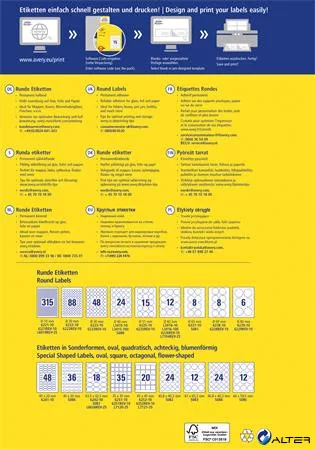 Etikett, univerzális, 69 mm, kör, AVERY ZWECKFORM, 80 etikett/csomag