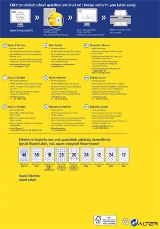 Etikett, univerzális, 63,5x42,3 mm, ovális, AVERY ZWECKOFRM, 180 etikett/csomag