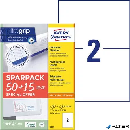 Etikett, univerzális, 210x148 mm, AVERY ZWECKFORM, "Sparpack", 130 etikett/csomag