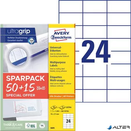 Etikett, univerzális, 70x37 mm, AVERY ZWECKFORM, 'Sparpack', 1560 etikett/csomag