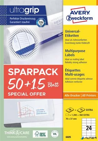Etikett, univerzális, 70x37 mm, AVERY ZWECKFORM, 'Sparpack', 1560 etikett/csomag
