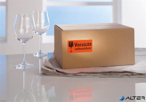 Jelölő, pohármatrica, 'Törékeny, óvatosan kezelendő!', 74x100 mm, piros, AVERY ZWECKFORM, 200 etikett/csomag