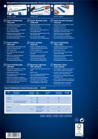 Névjegykártya, 85x54 mm, 185 g, mikroperforált, AVERY ZWECKFORM, 250 db/csomag
