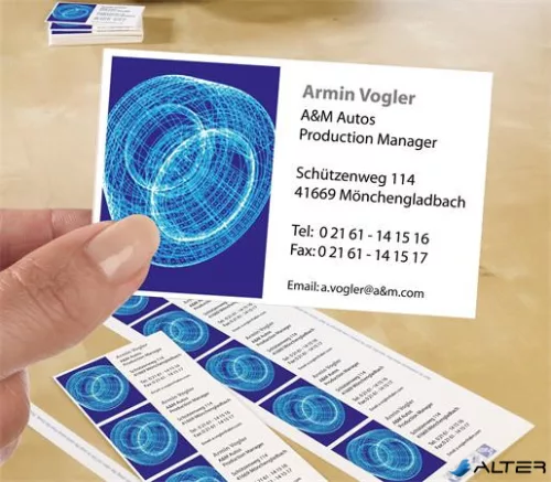 Névjegykártya, 85x54 mm, 185 g, mikroperforált, AVERY ZWECKFORM, 250 db/csomag