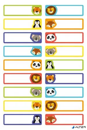 Ruhacímke, műanyag, iskolai, 45x13 mm, kézzel írható, AVERY ZWECKFORM, állatos, 36 címke/csomag