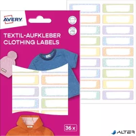   Ruhacímke, műanyag, iskolai, 45x13 mm, kézzel írható, AVERY ZWECKFORM, pasztell, 36 címke/csomag