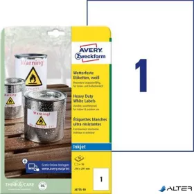   Etikett, 210x297 mm, poliészter, időjárásálló, AVERY ZWECKOFRM, fehér, 10 etikett/csomag