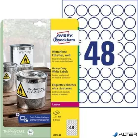   Etikett, kör, 30 mm, poliészter, időjárásálló, AVERY ZWECKFORM, fehér, 960 etikett/csomag