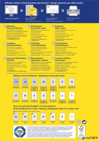 Etikett, univerzális, eltávolítható, 25,4x10 mm, AVERY ZWECKFORM, 1890 etikett/csomag