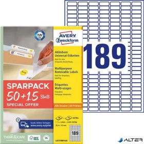   Etikett, univerzális, eltávolítható, 25,4x10 mm, AVERY ZWECKFORM, 9450+2835 etikett/csomag