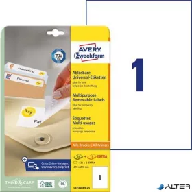   Etikett, univerzális, eltávolítható, 210x297 mm, AVERY ZWECKFORM, 30 etikett/csomag